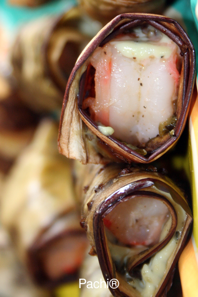 Rolls o Enrrollados de Camarones o langostinos con Berenjena